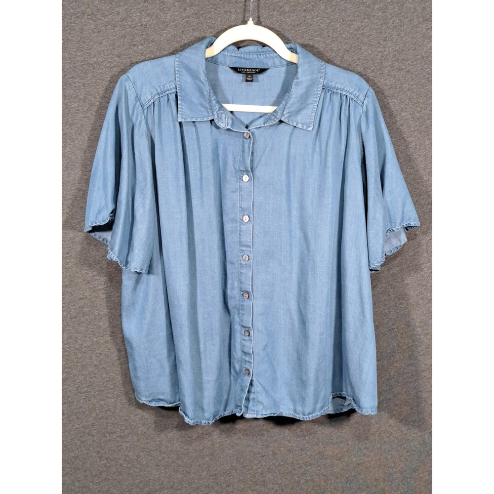 Liverpool Los Angeles Light Blue Lyocell Button Down Shirt Plus Size 1X